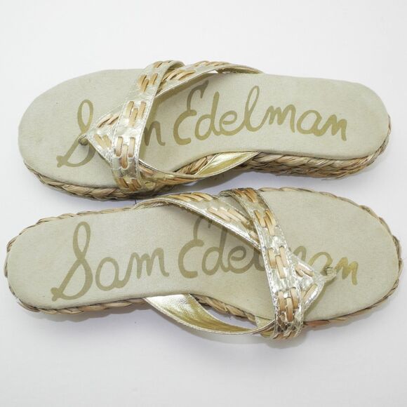 Sam Edelman Thong Platform Sandal Silver/Gold Leather Woven Jute-Women's Size 10 - Picture 6 of 7